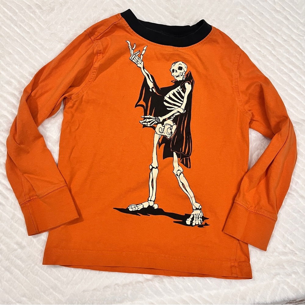 Gymboree‎ Halloween Skeleton Black Orange Tee Shirt size 6 8 ?